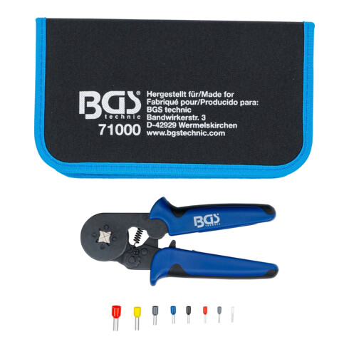 BGS Pince à sertir pour cosses de conducteurs de 0,25 à 10 mm² avec assortiment de cosses de conducteurs de 0,5 - 10 mm²