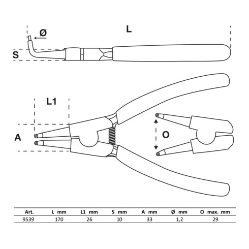 BGS Pince pour circlips 90° pour circlips extérieurs 165 mm