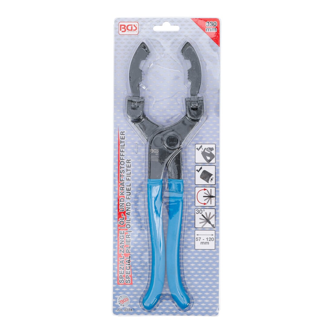 BGS Pince spéciale pour filtre à huile et carburant avec mâchoires orientables