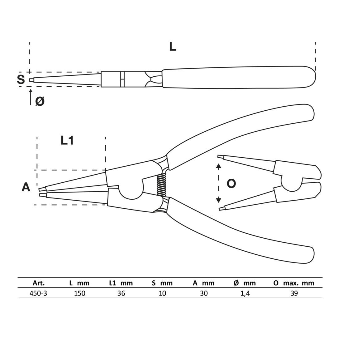BGS Pinza per anelli elastici, dritta, per anelli elastici esterni