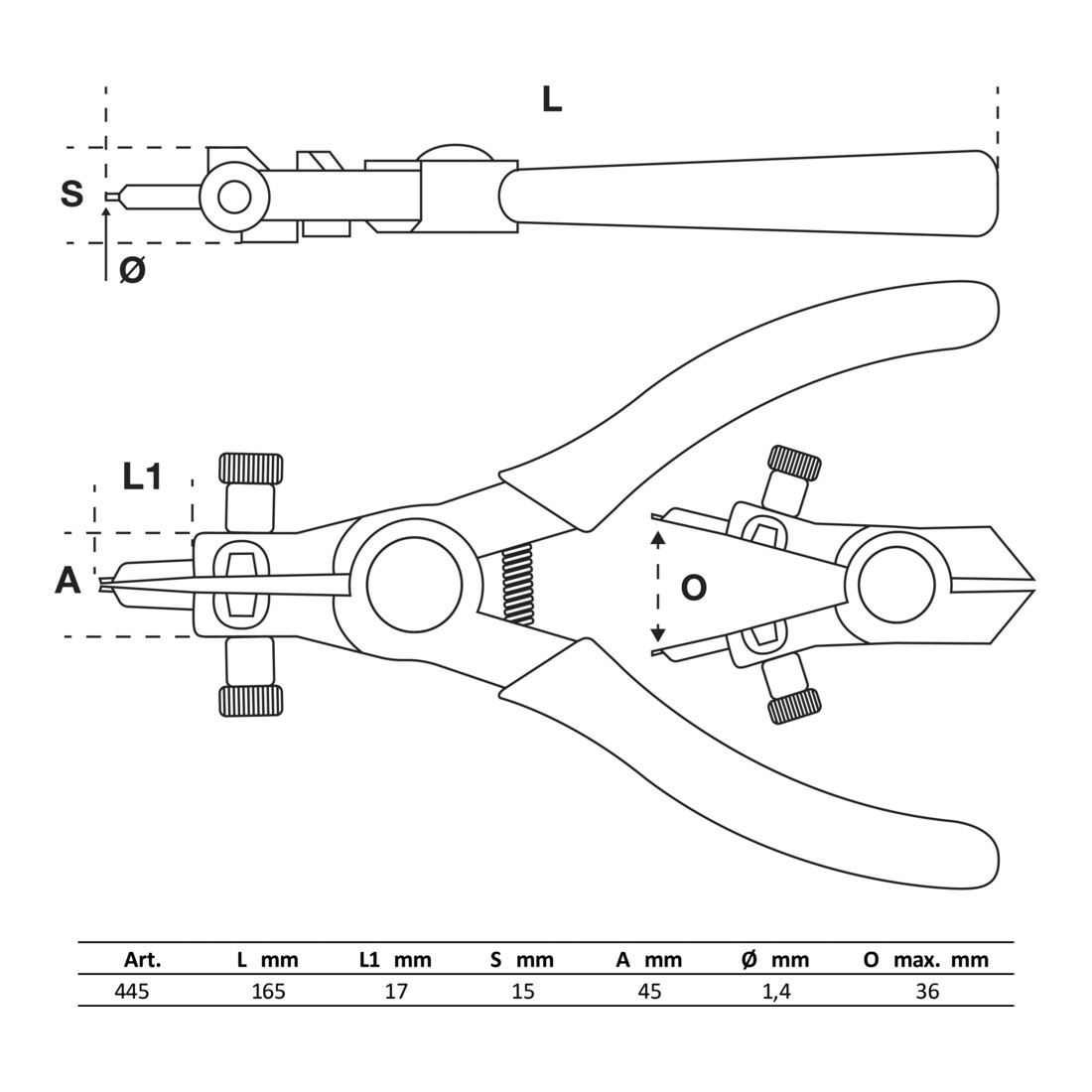 BGS Pinza per anelli elastici, per fusibili esterni, 165mm