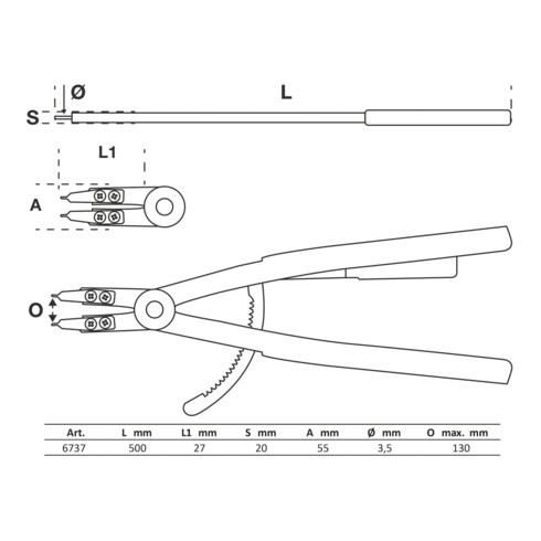 BGS Pinza per anelli seeger, dritta, per seeger interni, 500 mm