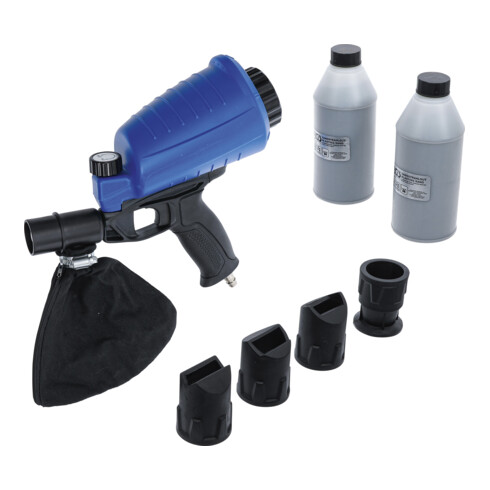 BGS Pistola di sabbiatura ad aria compressa, con accessori, 3pz. con contenitore per sabbia da sabbiatura in plastica (ABS), capacità 900ml.