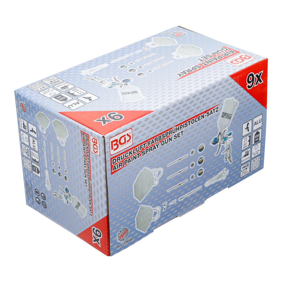 BGS Pistolet de peinture pneumatique avec 3 buses de pulvérisation 1,2 - 1,7 - 2,0 mm