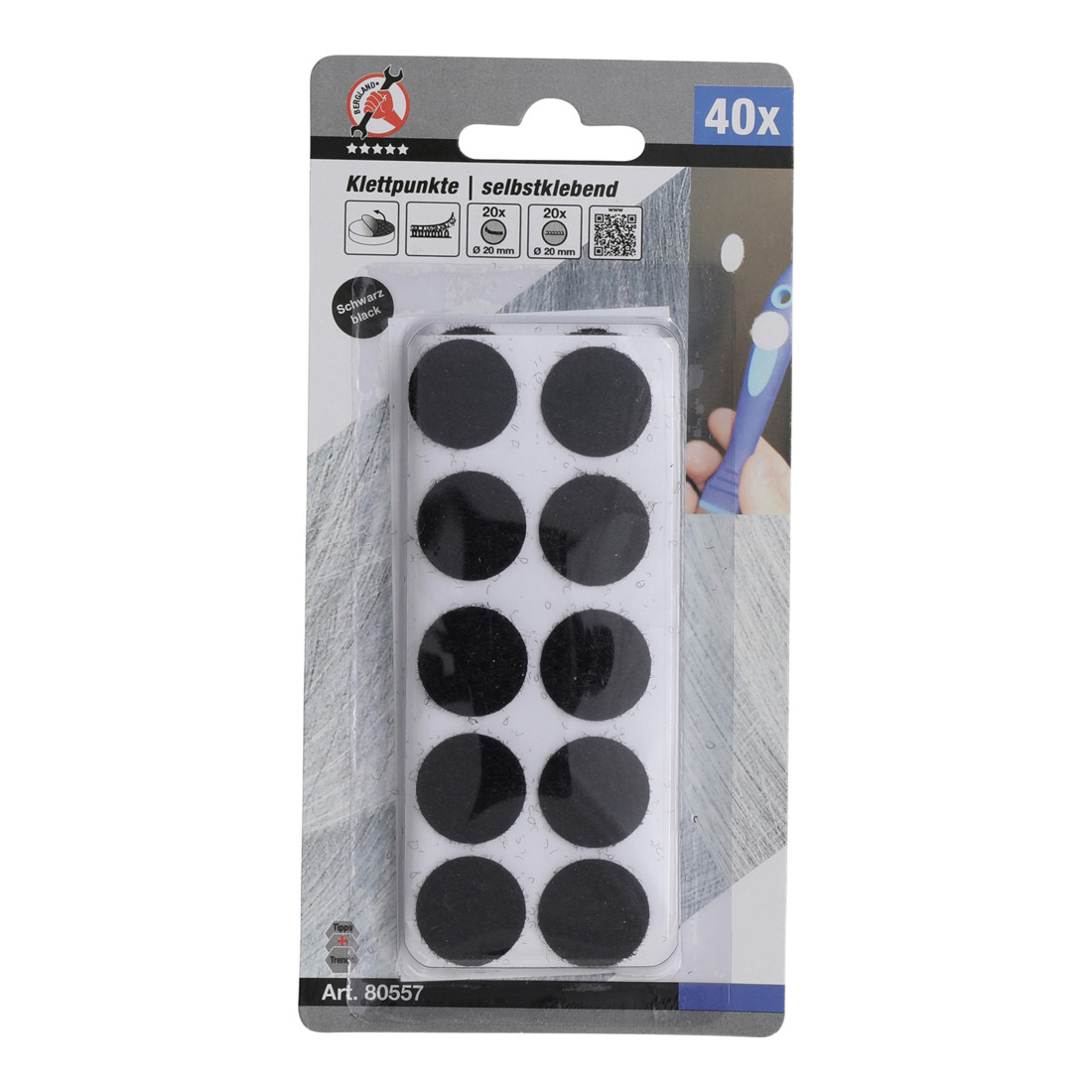 BGS Points auto-agrippants autocollants noir 40 pièces