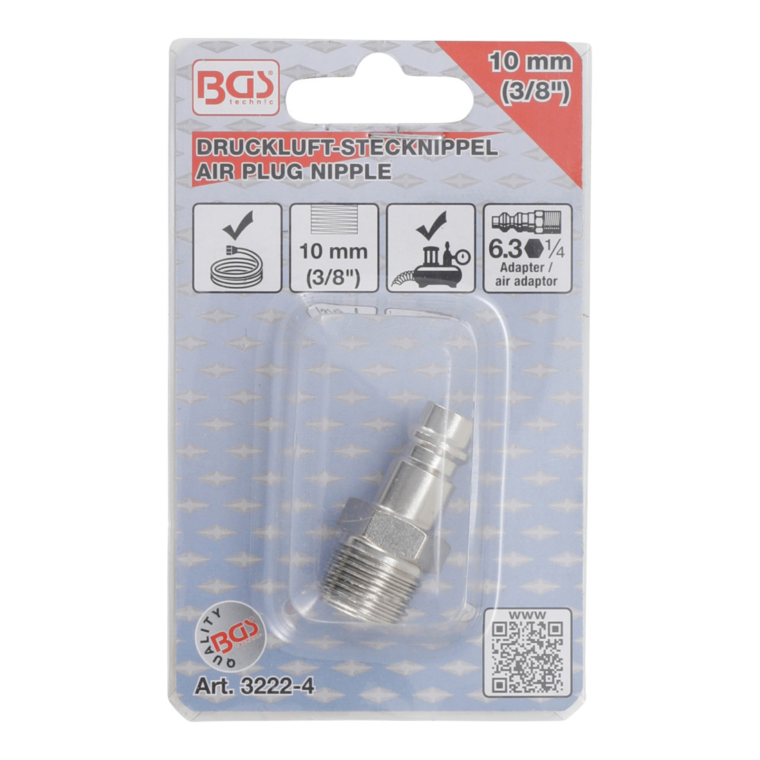 BGS Raccordo a innesto pneumatico, 10 mm (3/8") filettatura esterna
