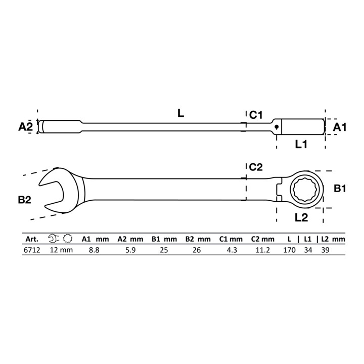 BGS Ratel knie ringsteeksleutel | 12 mm