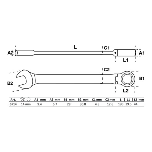 BGS Ratel knie ringsteeksleutel | 14 mm