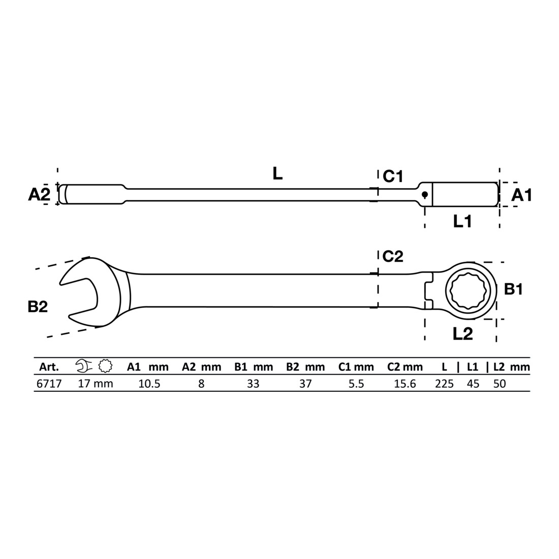 BGS Ratel knie ringsteeksleutel | 17 mm