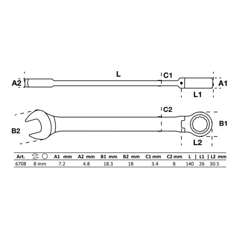 BGS Ratel knie ringsteeksleutel | 8 mm