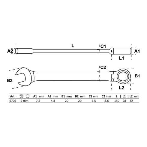 BGS Ratel knie ringsteeksleutel | 9 mm