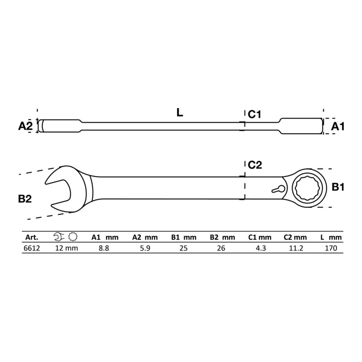 BGS Ratel ringsteeksleutel | omschakelbaar | 12 mm