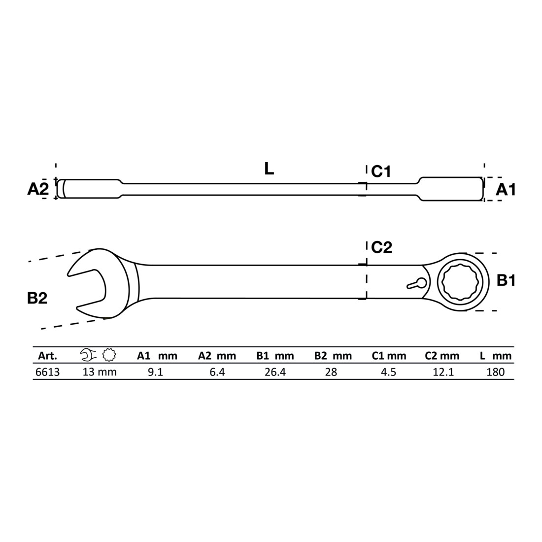 BGS Ratel ringsteeksleutel | omschakelbaar | 13 mm