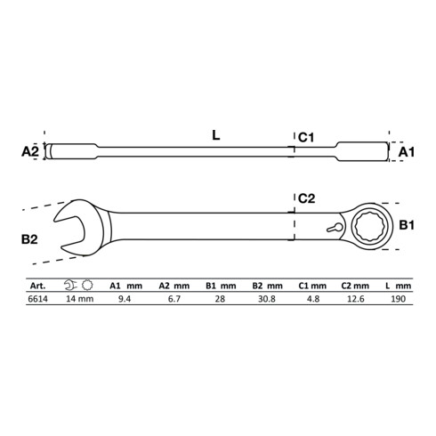 BGS Ratel ringsteeksleutel | omschakelbaar | 14 mm