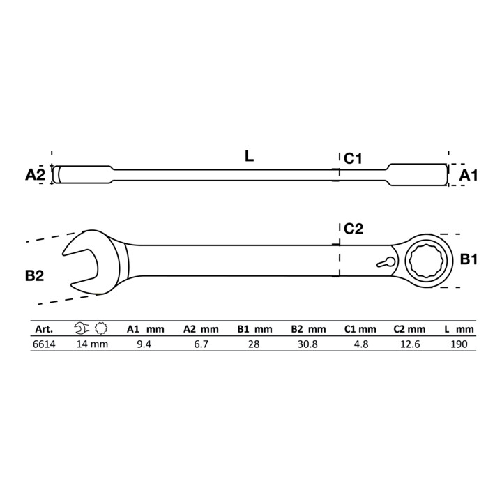 BGS Ratel ringsteeksleutel | omschakelbaar | 14 mm