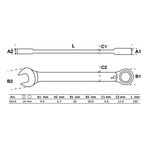BGS Ratschenring-Maulschlüssel 6614, umschaltbar, SW 14 mm