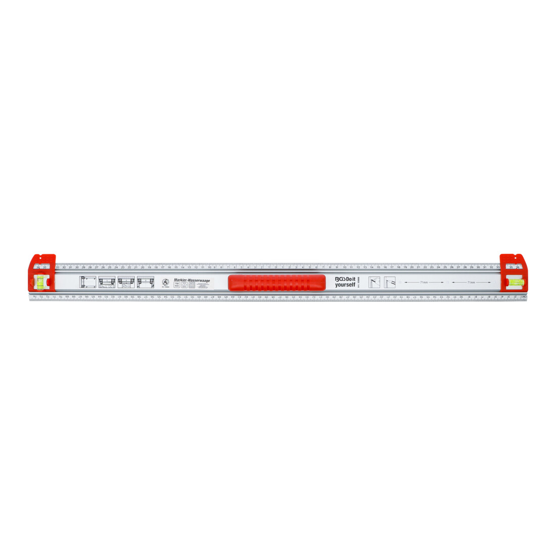 BGS Règle de découpe et de marquage, avec poignée et niveau à bulle, 750 mm