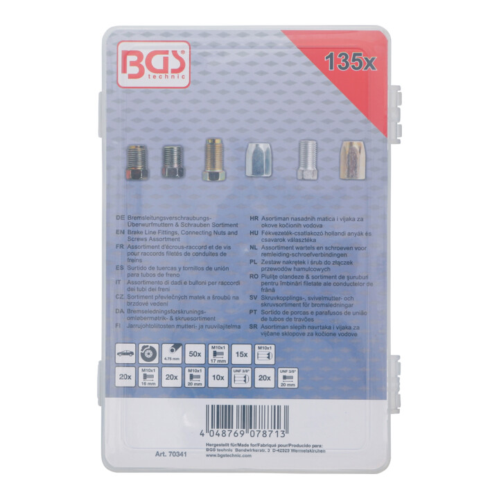 BGS Remleidingkoppelingen moeren & schroeven set, 135-dlg.