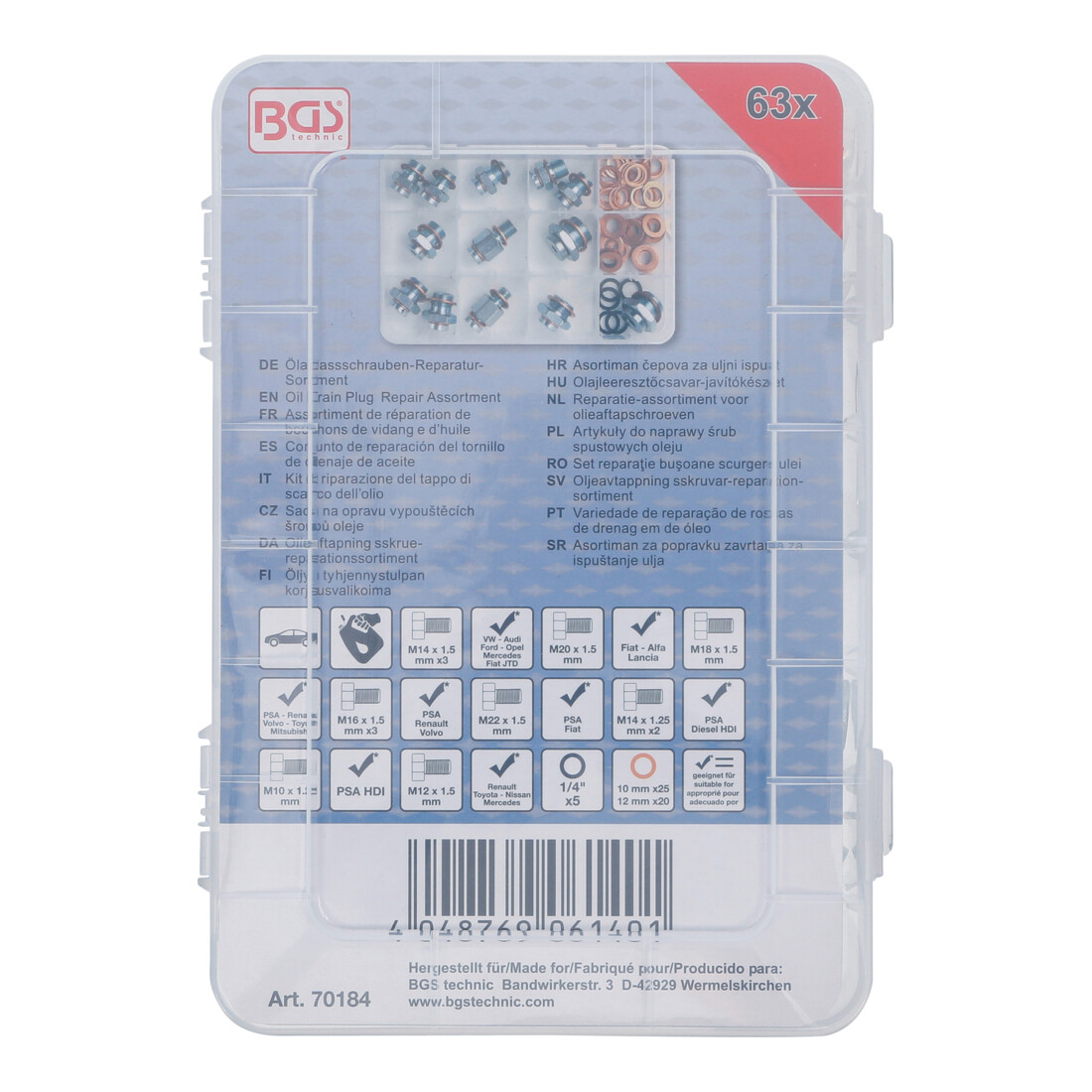 BGS Reparatie-assortiment voor olieaftapschroeven | 63-dlg.
