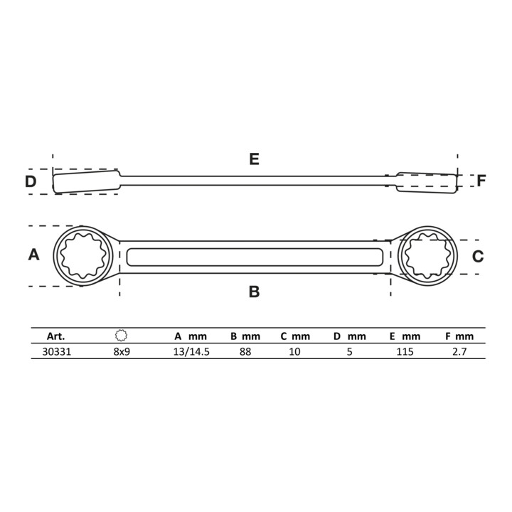 BGS Ringsleutel | extra plat | 8 x 9 mm