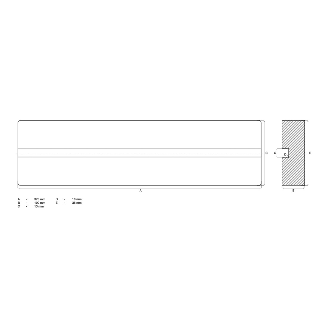 BGS Rubberen pad | met groef | voor hefplatforms | 373 x 100 x 35 mm