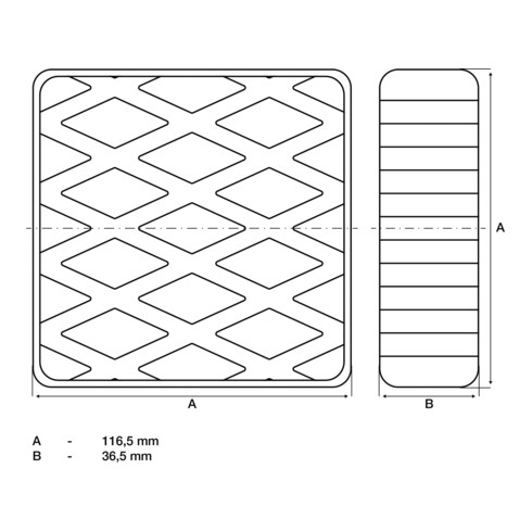 BGS Rubberen pad | voor hefplatforms | 116,5 x 116,5 x 36,5 mm