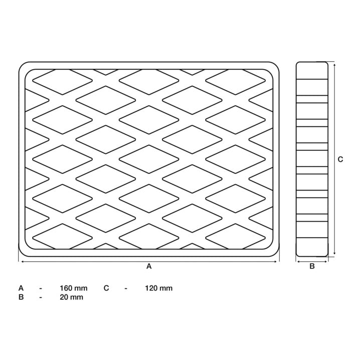 BGS Rubberen pad | voor hefplatforms | 160 x 120 x 20 mm
