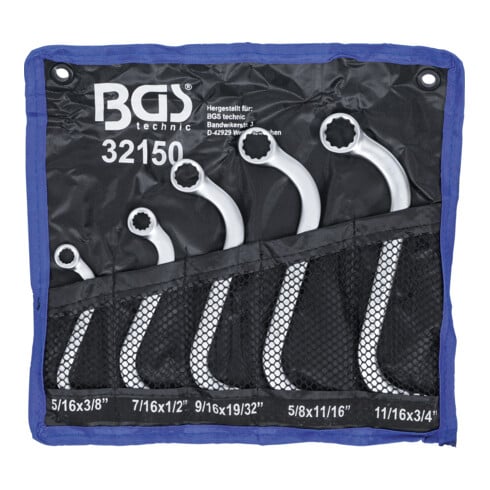 BGS S-vormige dubbele ringsleutelset inch maten SW 3/8 inch - 3/4 inch 5 delig