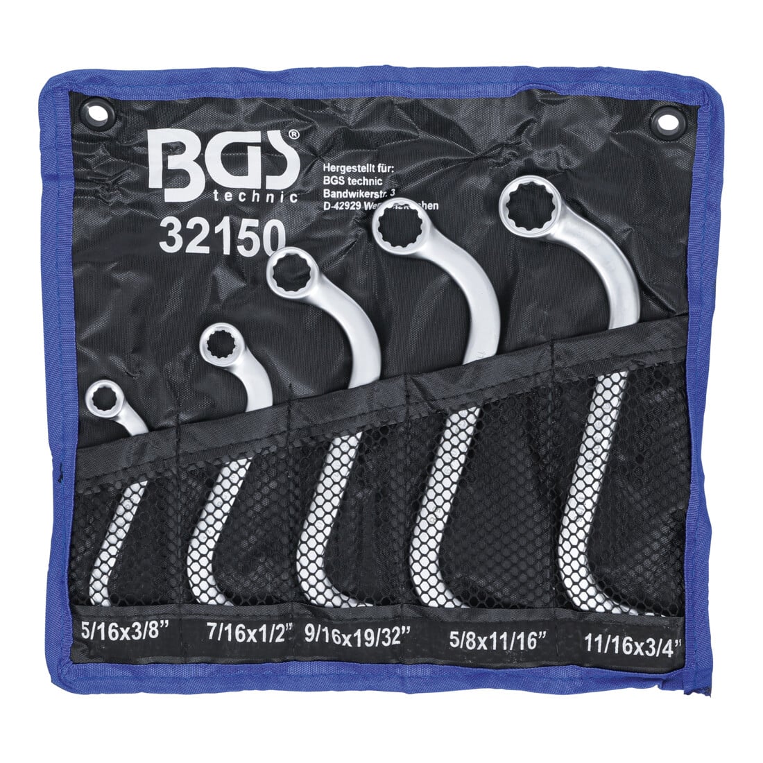 BGS S-vormige dubbele ringsleutelset inch maten SW 3/8 inch - 3/4 inch 5 delig