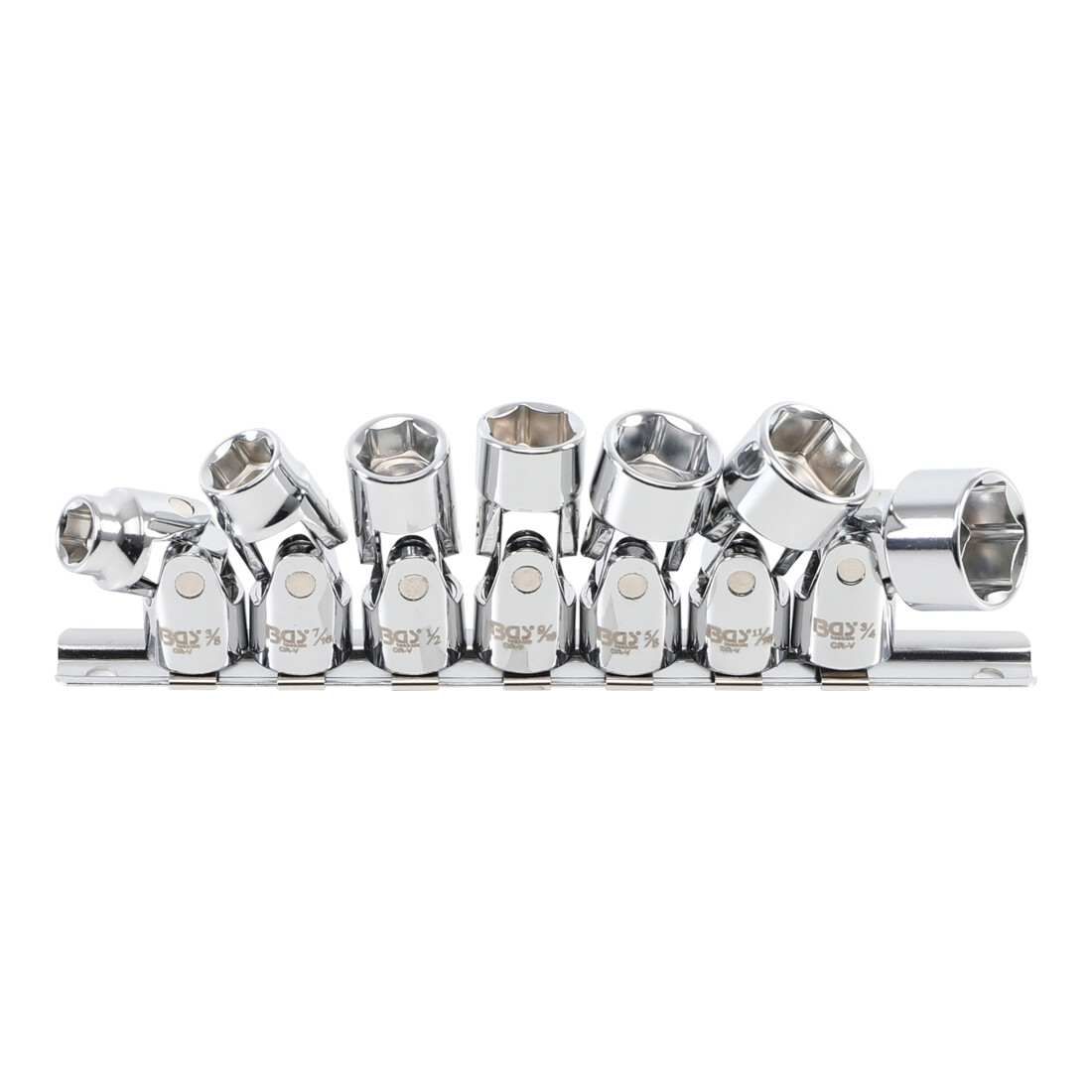 BGS Scharnierende dopsleutelset, zeskant aandrijving binnenvierkant 10 mm (3/8 inch) SW 3/8 inch - 3/4 inch mm inch maten 7 delig