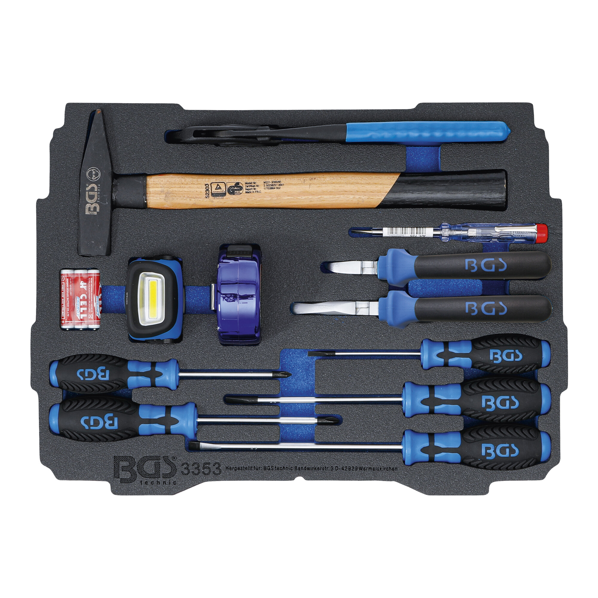 BGS Schaumeinlage für Art. BOXSYS1 & 2: Hammer-, Zangen-, Schraubendreher-Satz 12 teilig ; BGS technic