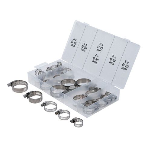 BGS Schlauchklemmen-Sortiment 8055-1, rostfrei, Ø 16 - 38 mm, 26-tlg.