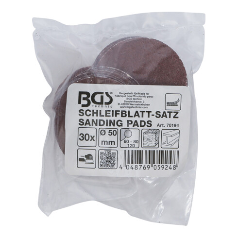 BGS Schleifblatt-Satz für Exzenterschleifer Ø 50 mm K 60 - 80 - 120 30-tlg.