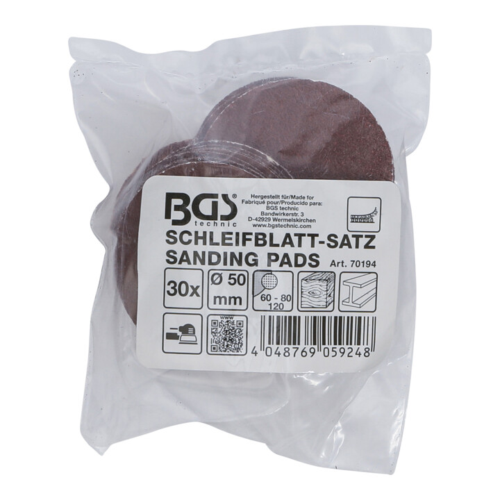 BGS Schleifblatt-Satz für Exzenterschleifer Ø 50 mm K 60 - 80 - 120 30-tlg.