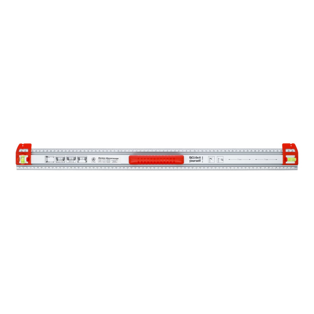 BGS Schneid- und Markierlineal, mit Griff und Wasserwaage, 750 mm