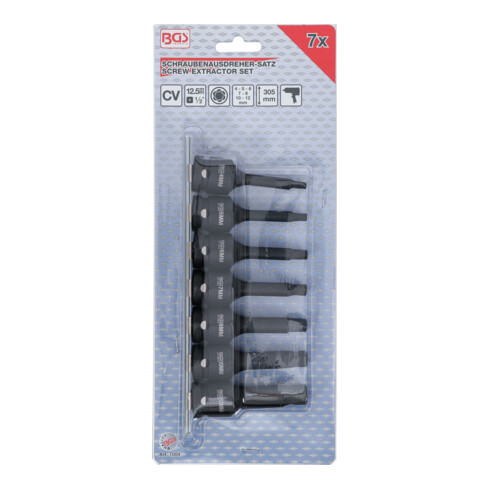 BGS Schraubenausdreher-Satz 7004, Antrieb Innenvierkant 12,5 mm (1/2"), für defekten Innensechskant 4 - 12 mm, 7-tlg.