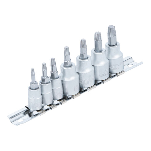 BGS Schraubenausdreher-Satz 7098, Antrieb Innenvierkant 6,3 mm (1/4") / 10 mm (3/8"), für defektes T-Profil (für Torx), T10 - T40, 7-tlg.
