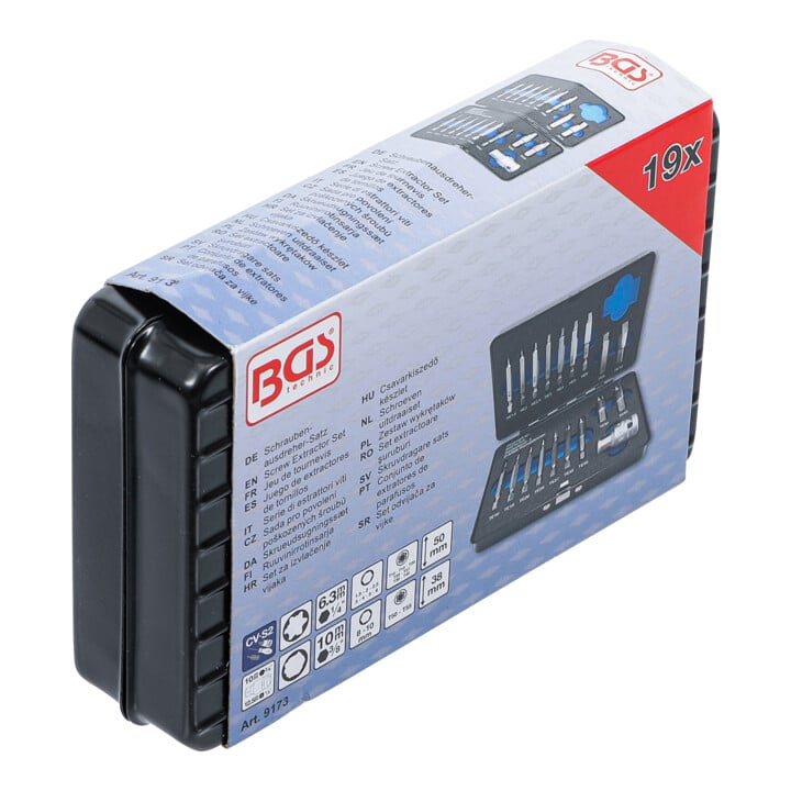BGS Schraubenausdreher-Satz 9173, für Innensechskant 1,5 - 10 mm / T-Profil (für TX), T10 - T55, 19-tlg.