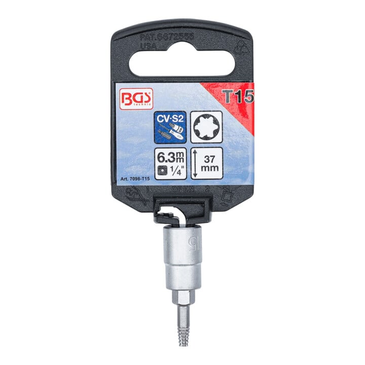 BGS Schroefuitdraaier-dopsleutelbit | 6,3 mm (1/4") | voor defect T-profiel (voor TX) T15