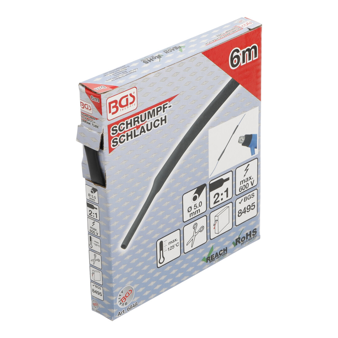 BGS Schrumpfschlauch-Box 6848, schwarz, Ø 5 mm, 6 m