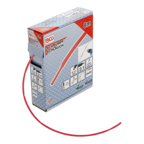 BGS Schrumpfschlauch-Box 6923-1, rot, Ø 3 mm, 8 m