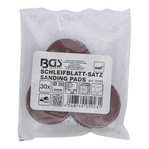 BGS Schuurbladen set voor excentrische schuurmachine Ø 30 mm K 60 - 80 - 120 30 dlg.