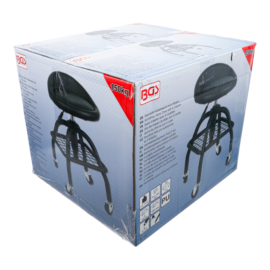 BGS Sedia da officina, con 4 ruote, regolabile in altezza, 540 - 680 mm