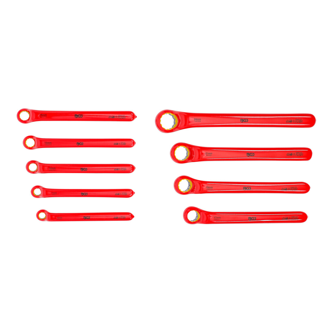 BGS Serie di chiavi a doppio anello per elettricisti, gomito stretto, 10 - 24 mm, 9 pz.