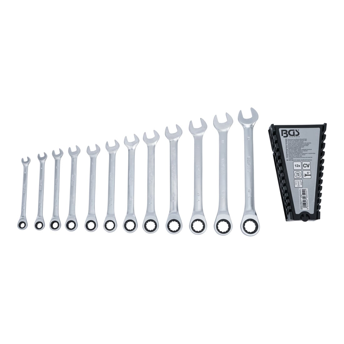 BGS Serie di chiavi combinate a cricchetto, 8 - 19 mm, 12 pz.