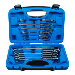 BGS Serie di chiavi combinate a cricchetto con doppio snodo, regolabile, 8 - 19 mm, 12 pz