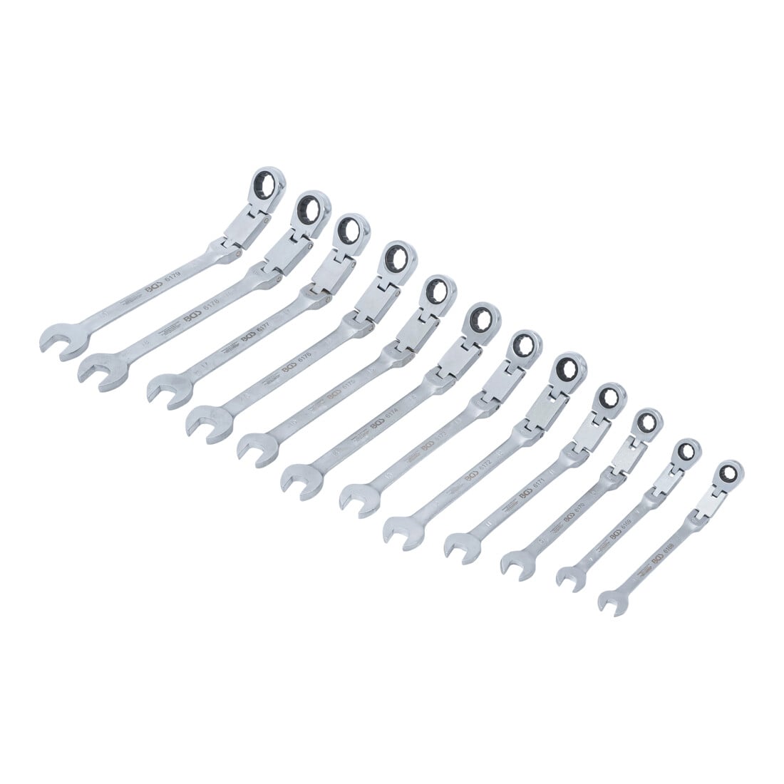 BGS Serie di chiavi combinate a cricchetto con doppio snodo, regolabile, 8 - 19 mm, 12 pz
