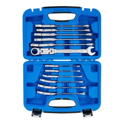 BGS Serie di chiavi combinate a cricchetto con doppio snodo, regolabile, 8 - 19 mm, 12 pz