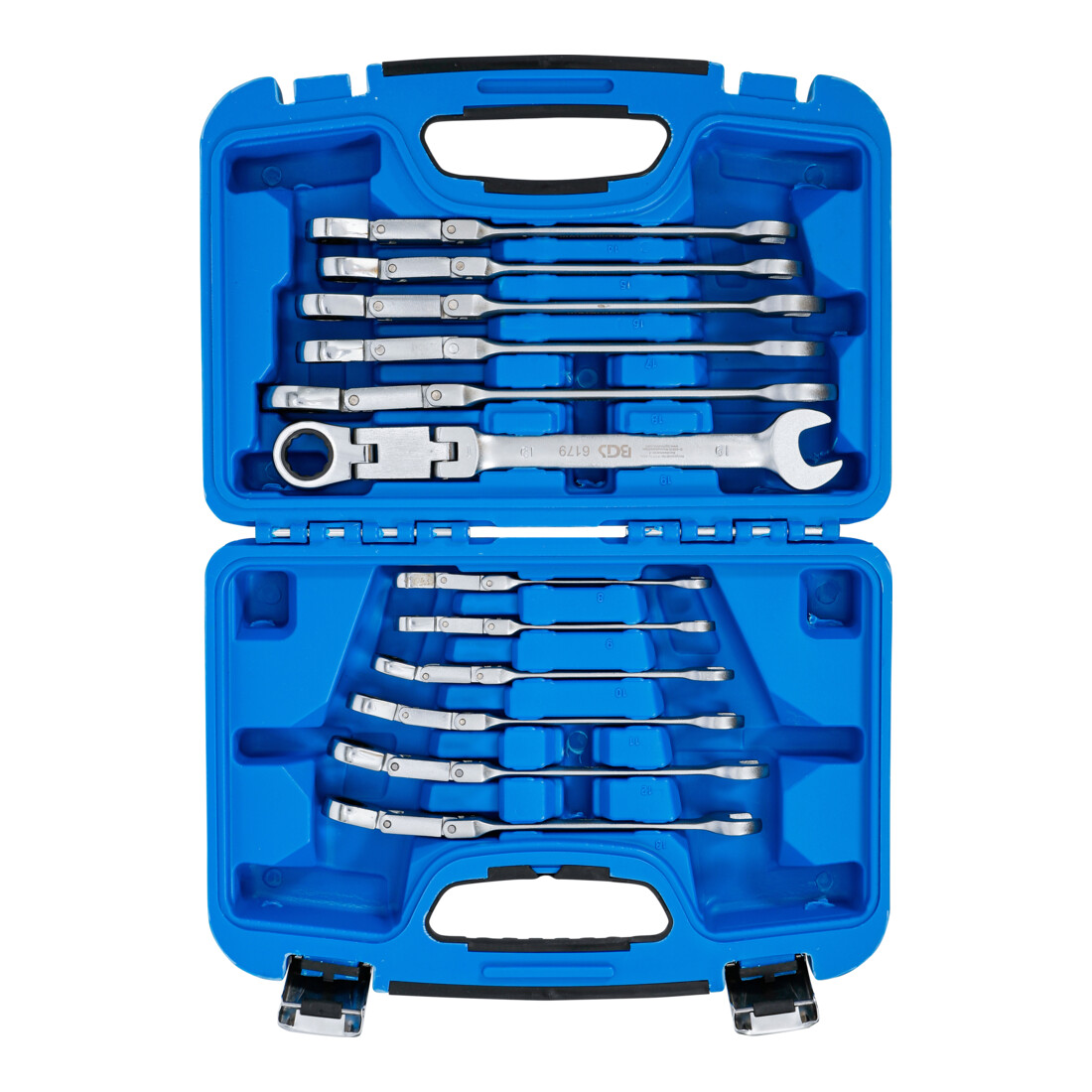 BGS Serie di chiavi combinate a cricchetto con doppio snodo, regolabile, 8 - 19 mm, 12 pz