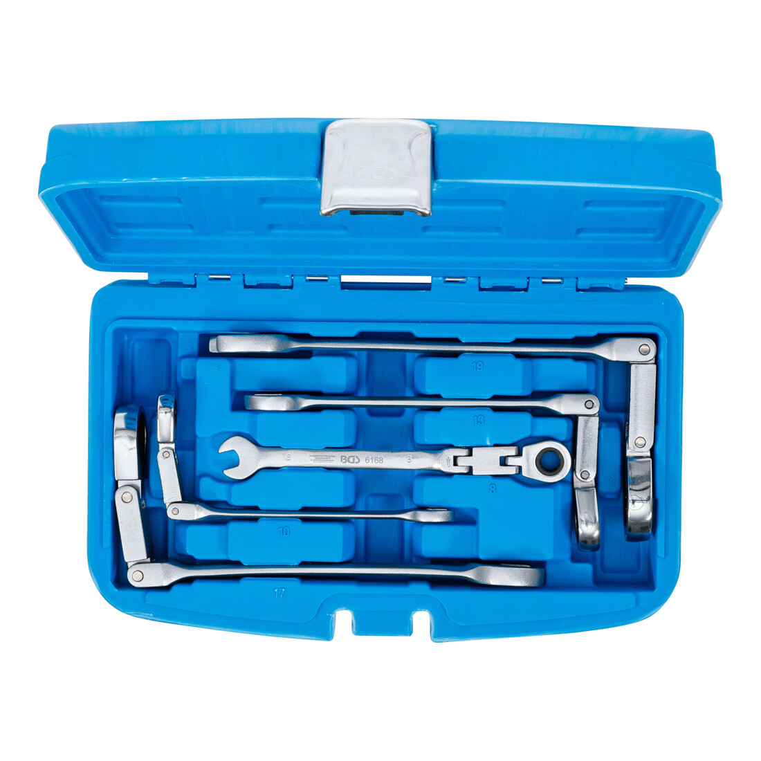 BGS Serie di chiavi combinate a cricchetto con doppio snodo, regolabile, 8 - 19 mm, 5 pz